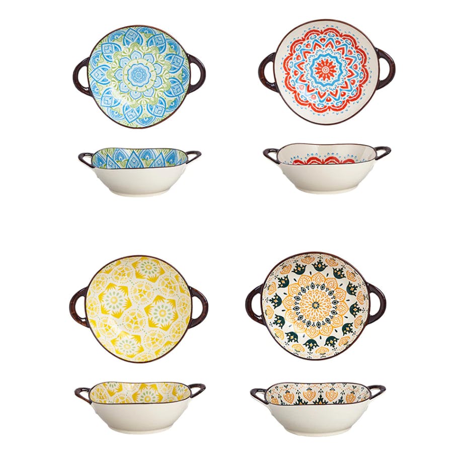 Farmhouse Style Irregular Shaped Ceramic Bowls With Handles