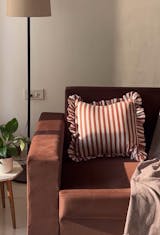Striped Ruffle Cushion Cover - Brown