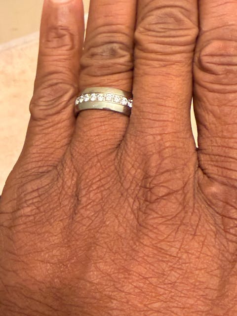 Titanium Wedding Band with Cubic Zirconia Center Inlay PRINCE