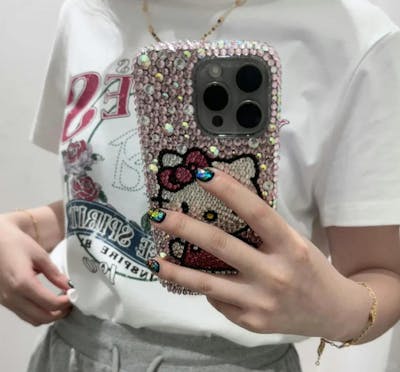 Handcrafted Rhinestone  3D Hello Kitty Pink iPhone Case with Chain