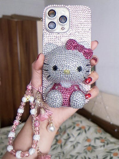 Handcrafted Rhinestone  3D Hello Kitty Pink iPhone Case with Chain