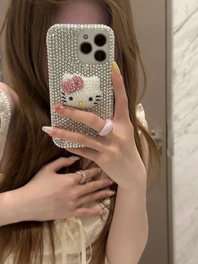 Handcrafted Rhinestone  3D Hello Kitty Pink iPhone Case with Chain