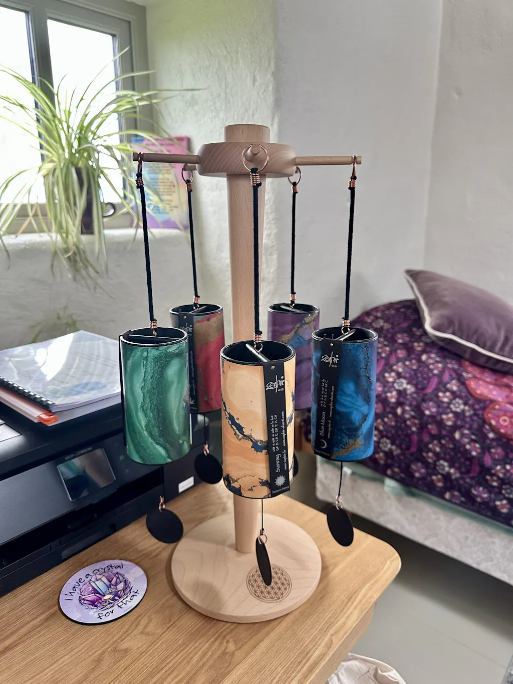 Zaphir Wind Chimes Set of 5 + Zenmotion Rotating Stand | Five