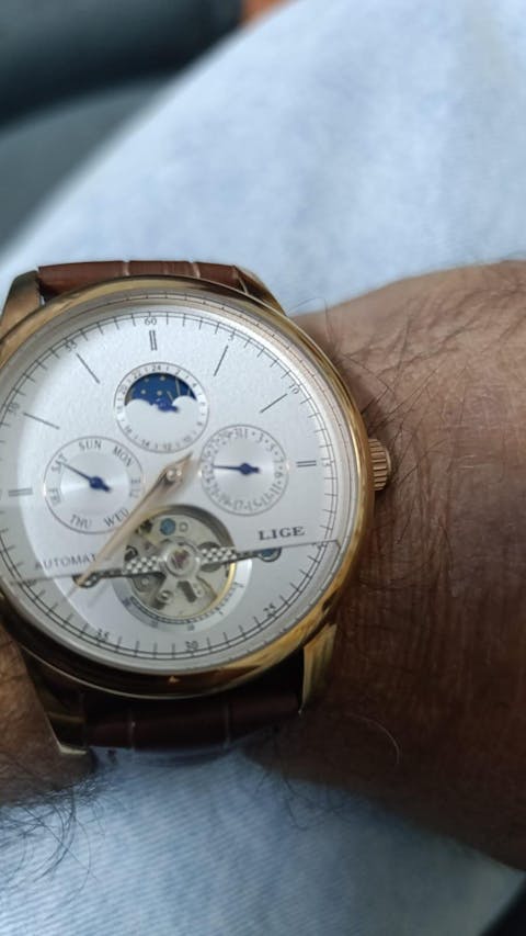 LIGE 6826 Automatic Tourbillon Watch Moohphase, Date and Day