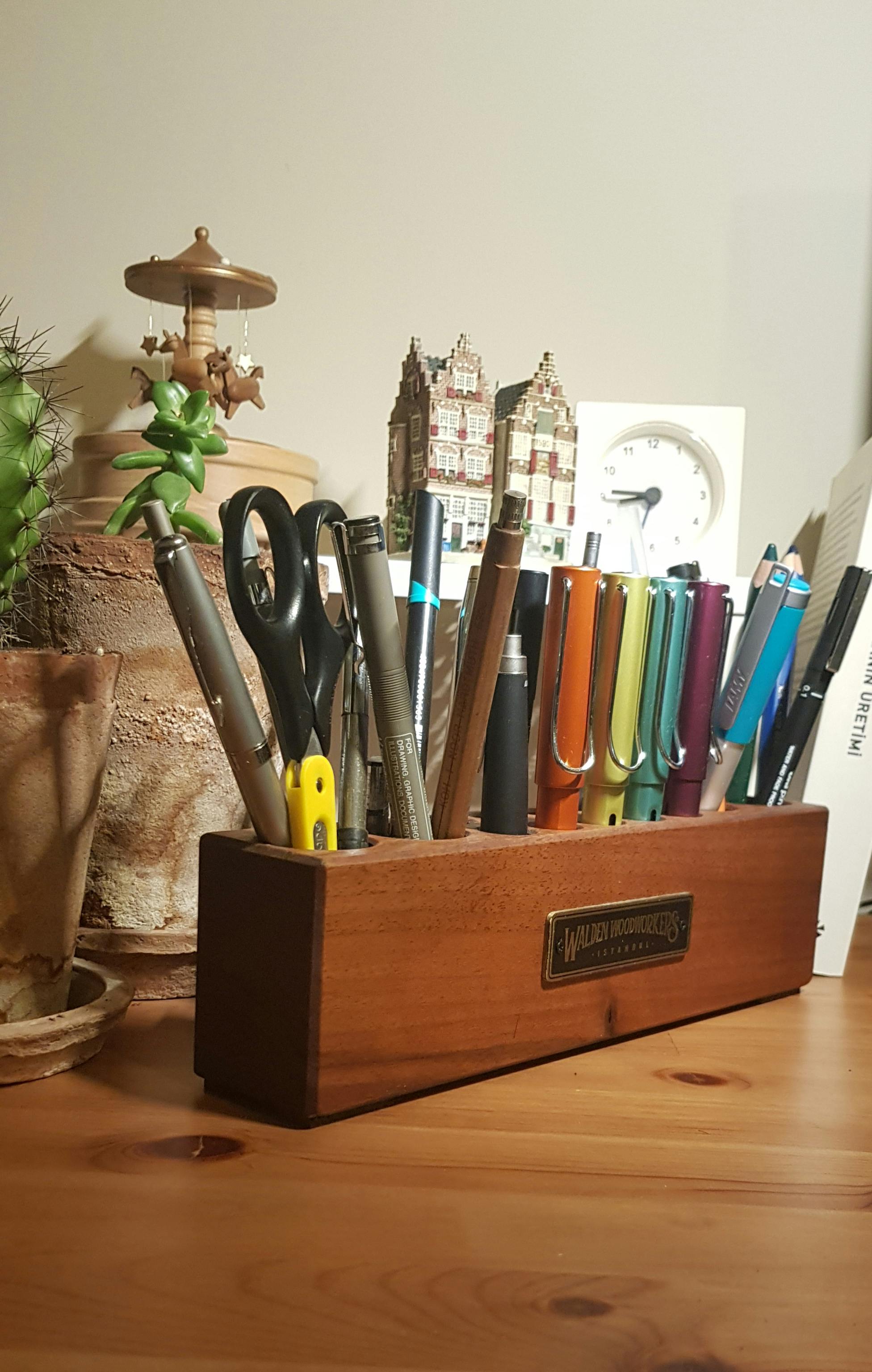 Mahogany Wood Desk Organizer & Pen Holder - Galen Leather