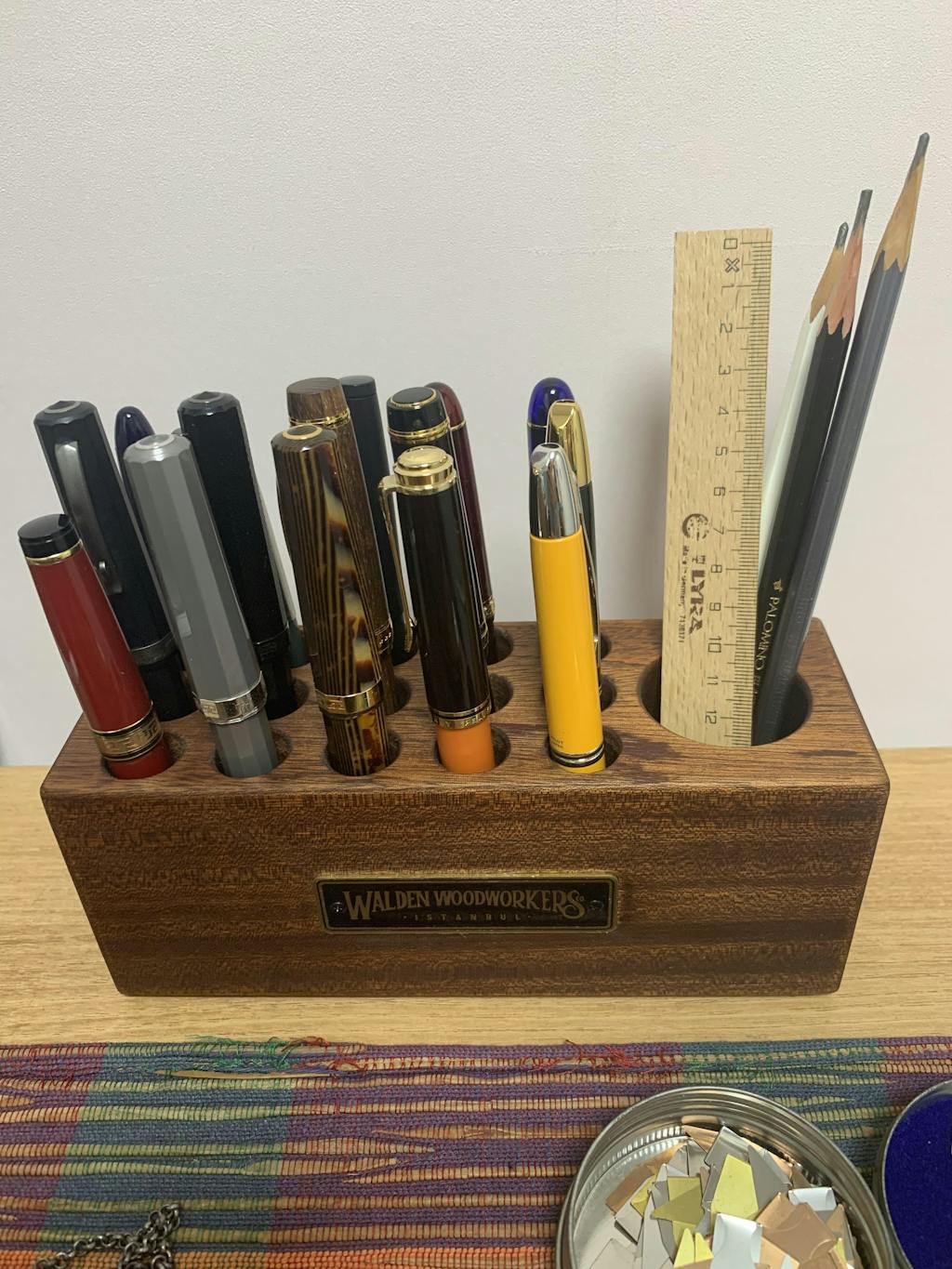 Mahogany Wood Desk Organizer & Pen Holder Galen Leather