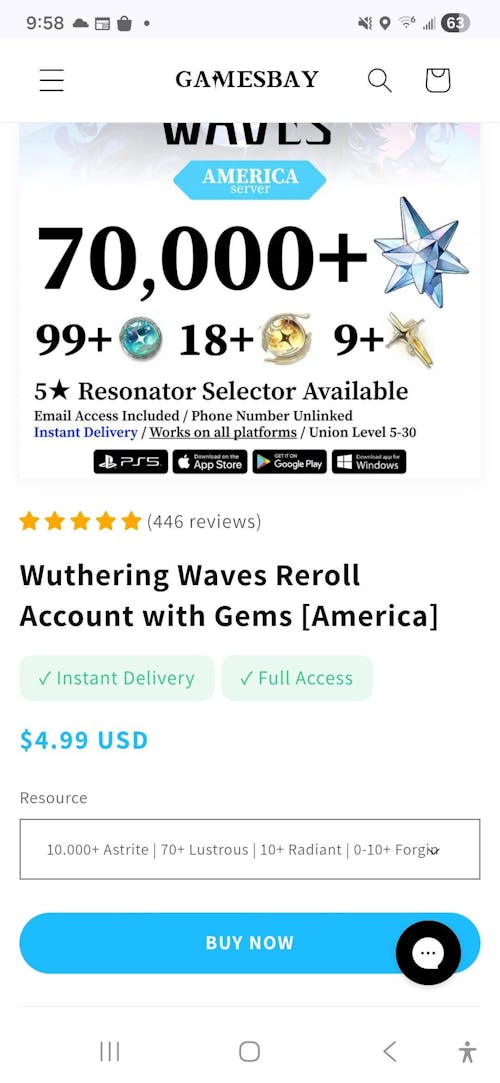 Wuthering Waves Reroll Account with Gems [America]
