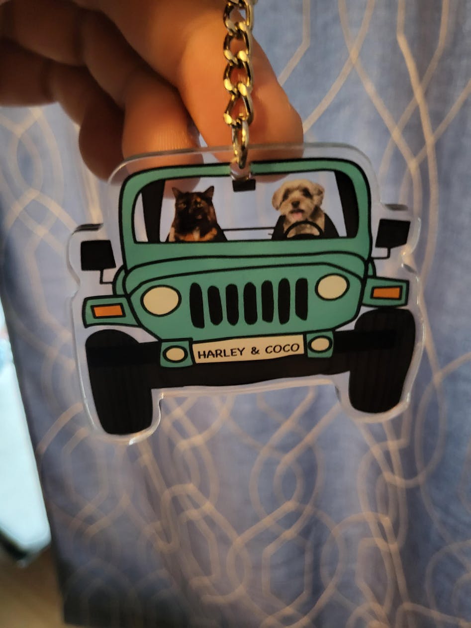 Hippie Caravan Dog Acrylic Keychain, Dog Lover Gift, Camping Gift
