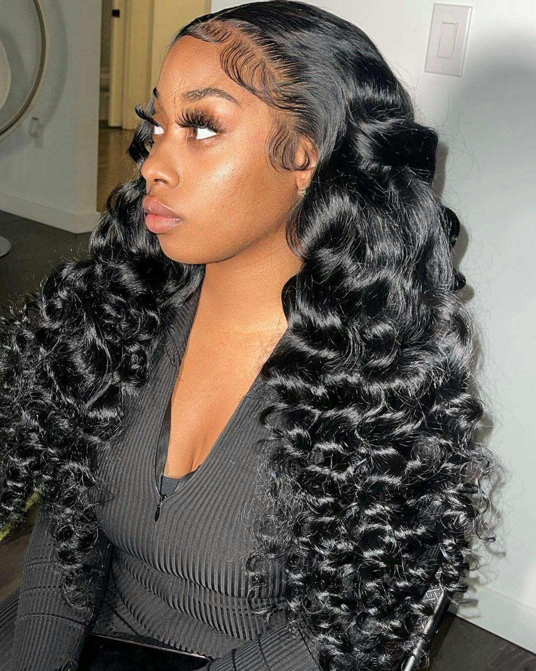 Loose Deep Wave Wig Lace Closure Wig Glueless 5x5 Closure HD Lace Human ...