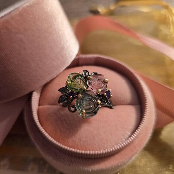 925 Sterling Silver Genuine Opal Statement Ring