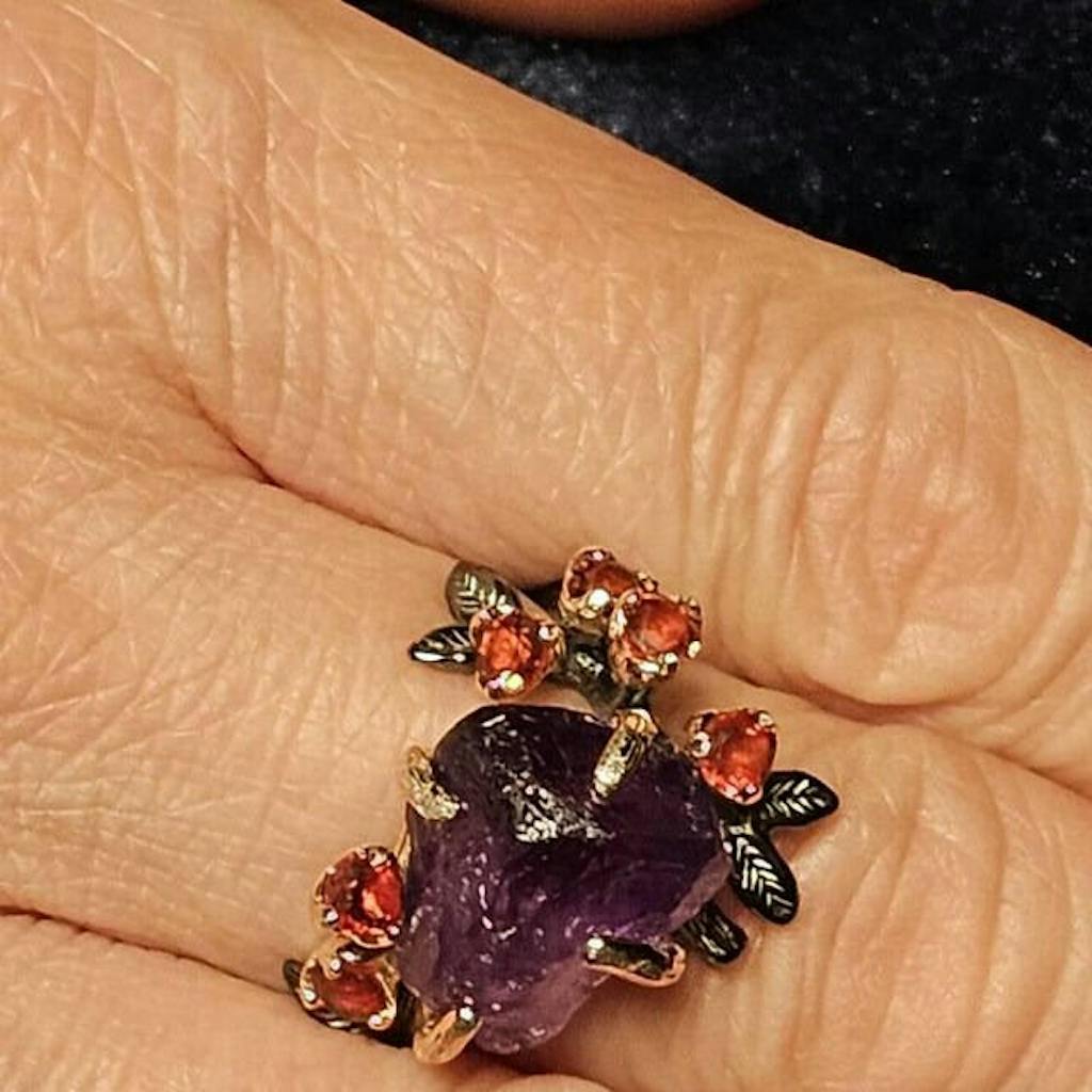 925 sterling silver raw purple amethyst nature ring