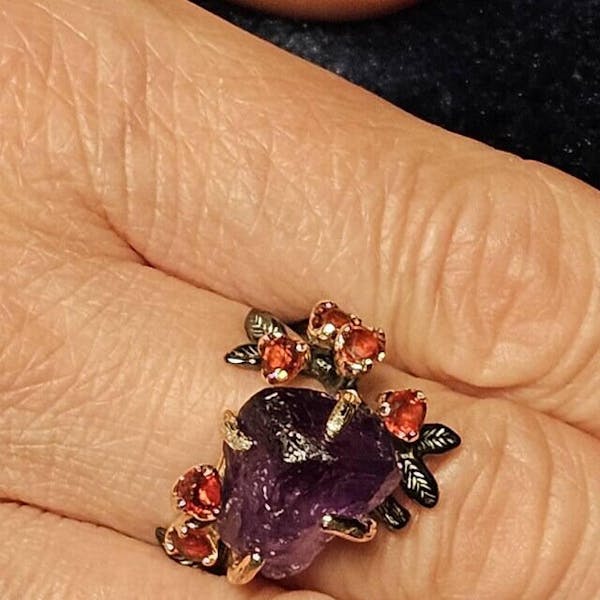 925 sterling silver raw purple amethyst nature ring