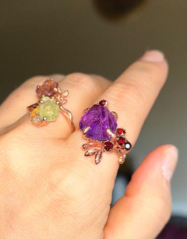 925 sterling silver raw purple amethyst nature ring