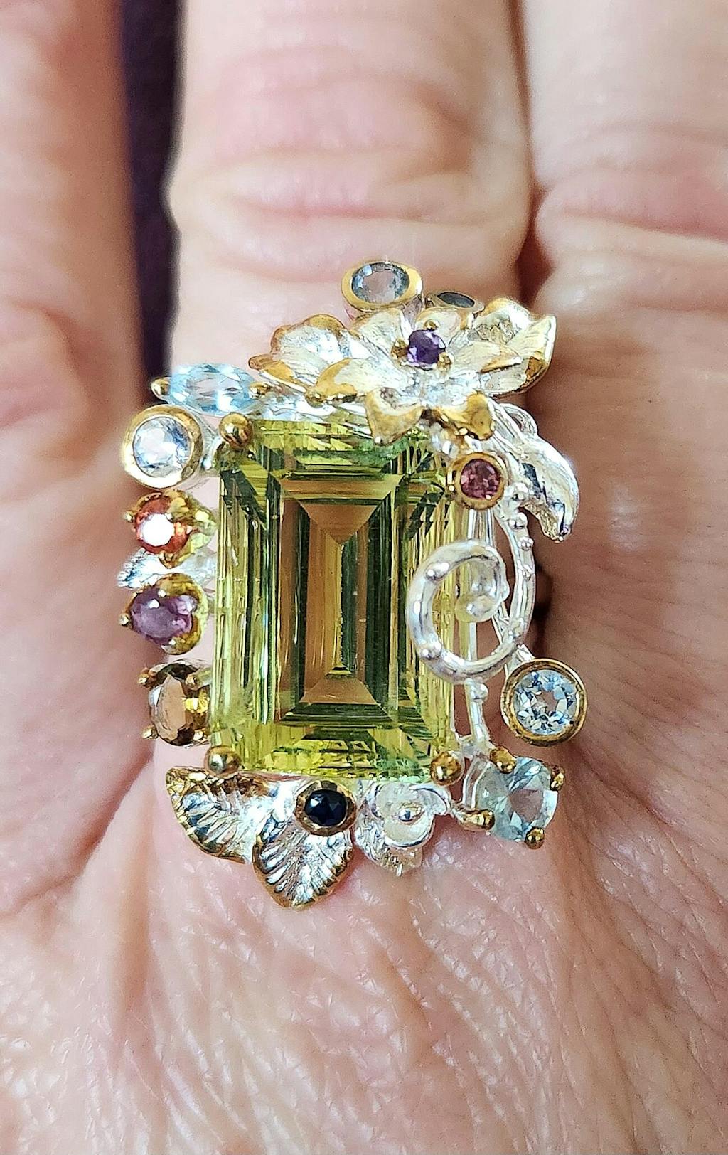 925 Sterling Silver Lemon Quartz Leaf Ring