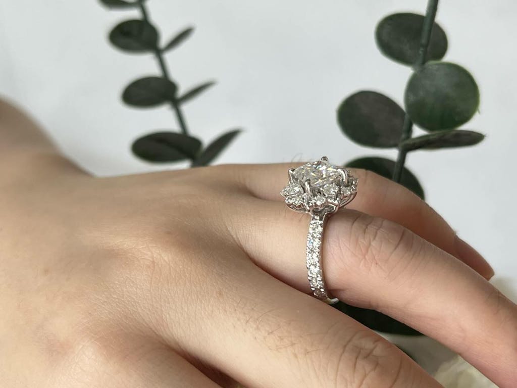 Princess Cut Flower Moissanite Engagement Ring