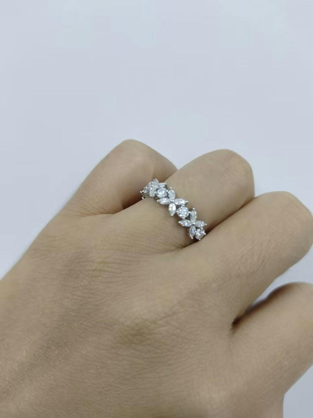 Elegant Flower Design Marquise Moissanite Wedding Ring