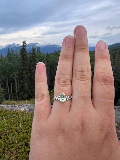 Green Sapphire Leaf Engagement Ring - GemsMagic