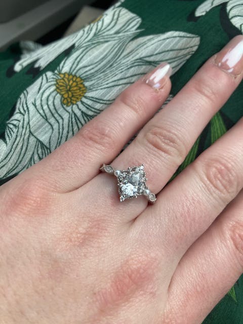 Moissanite Ring with Pearl Accents - Eulalie - GemsMagic