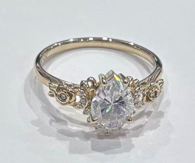 Pear-Shaped Moissanite Moon Inspired Ring Rose Blossom Engagement Ring