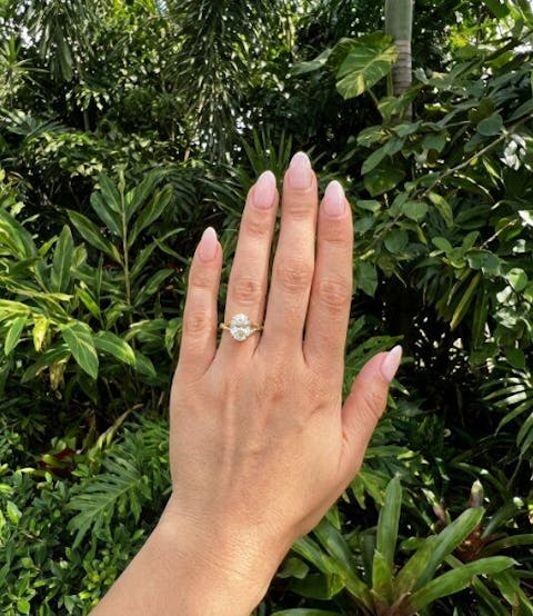 Oval Moissanite Half Eternity Leaf Engagement Ring - GemsMagic