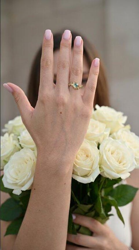 Moon Encircled Moss Agate Ring - Mia