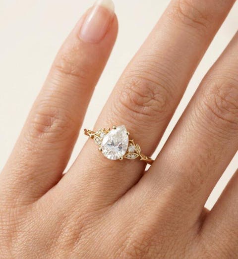 Pear Moissanite Leaf And Vine Inspired Engagament Ring | GemsMagic