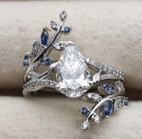 Aphrodite's Enchanted Vine| Lab Grown Diamond and Sapphire Ring Set - Aurora | GemsMagic