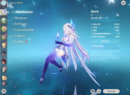 Skirk Genshin Impact Farmed Starter Account