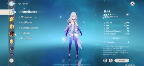 Skirk Genshin Impact Farmed Starter Account