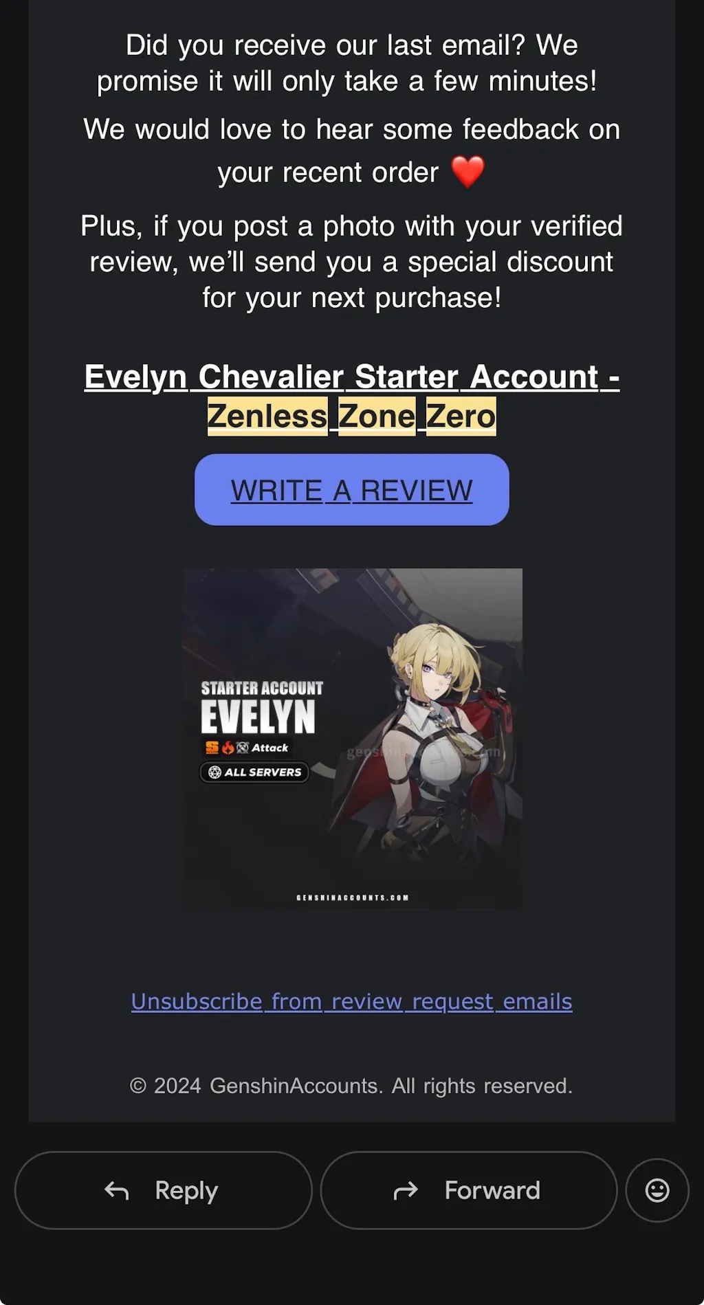 Evelyn Chevalier Starter Account - Zenless Zone Zero
