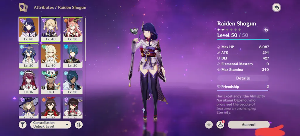 Raiden Shogun Genshin Impact Farmed Account