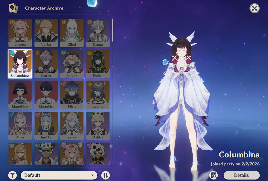 Columbina Genshin Impact Farmed Starter Account