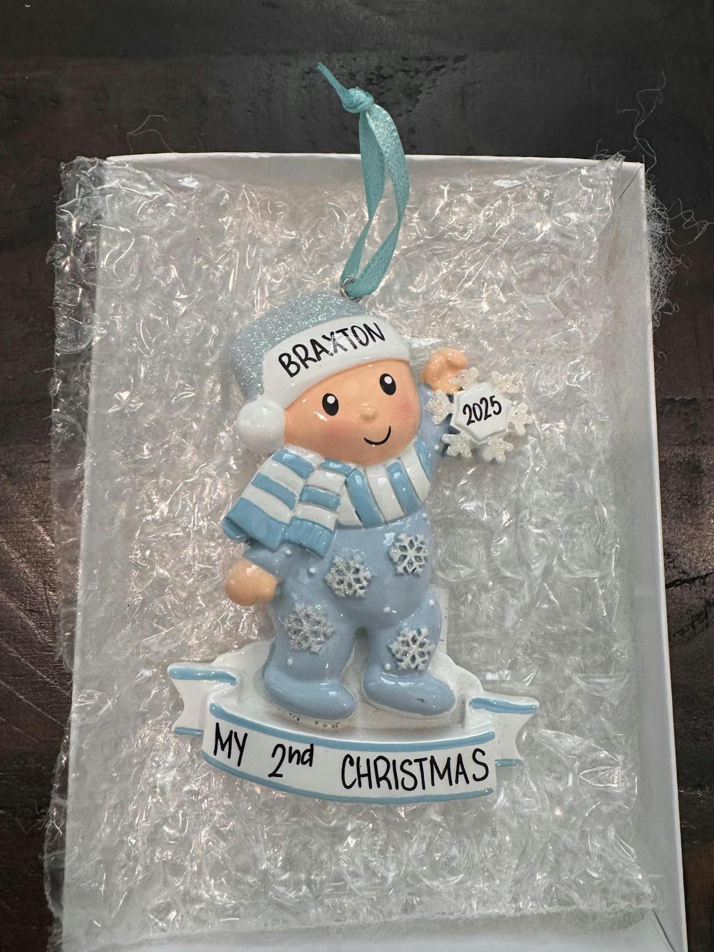 Personalized Baby's Second Christmas Ornament - Boy