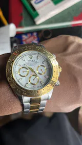 Stainless Steel Dual Color Strap With White Dial Chronograph Watch For Men