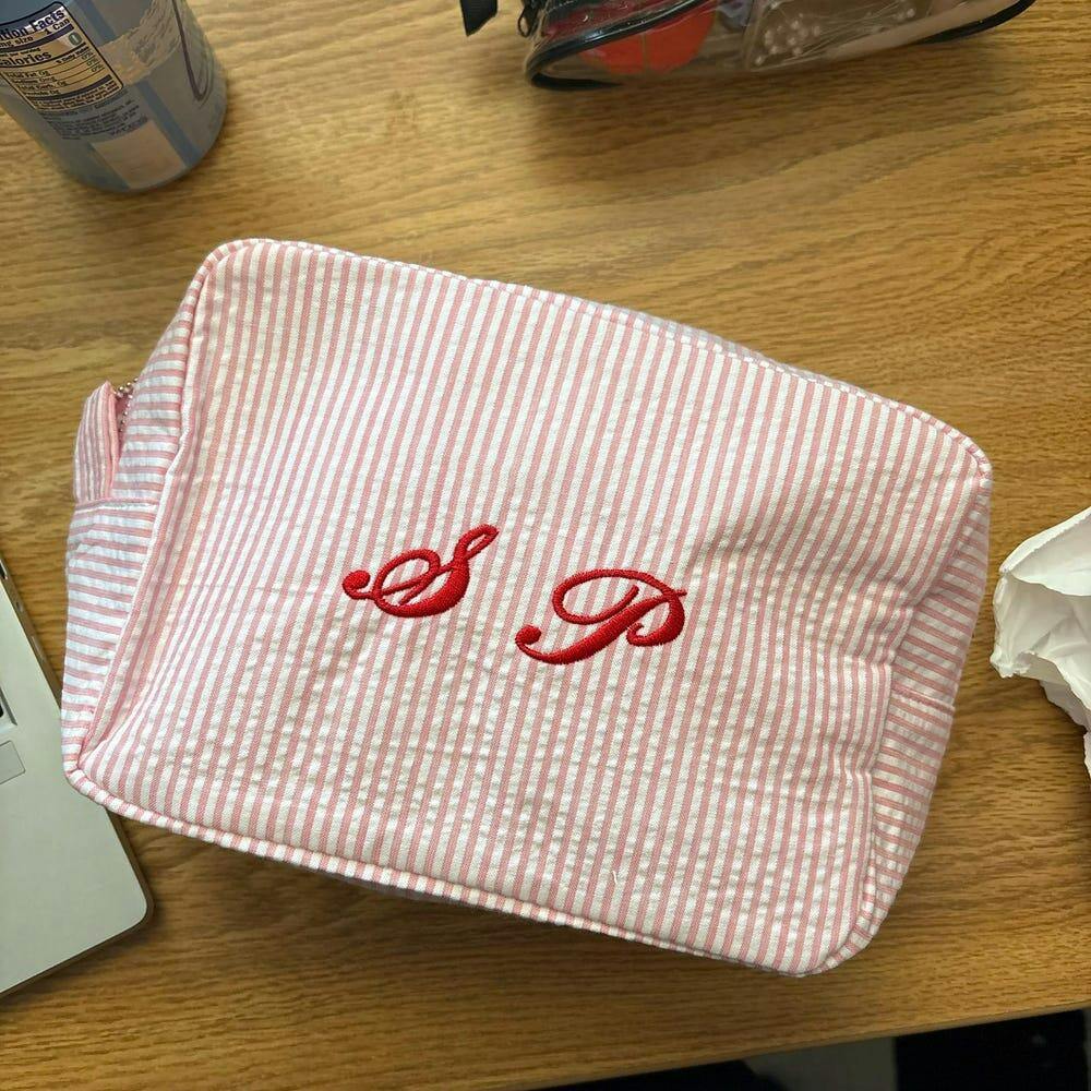 Personalized Embroidered Seersucker Makeup Bag