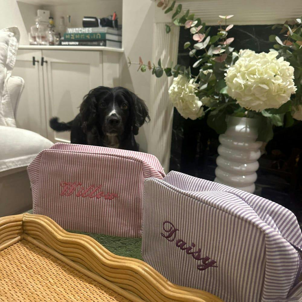 Personalized Embroidered Seersucker Makeup Bag