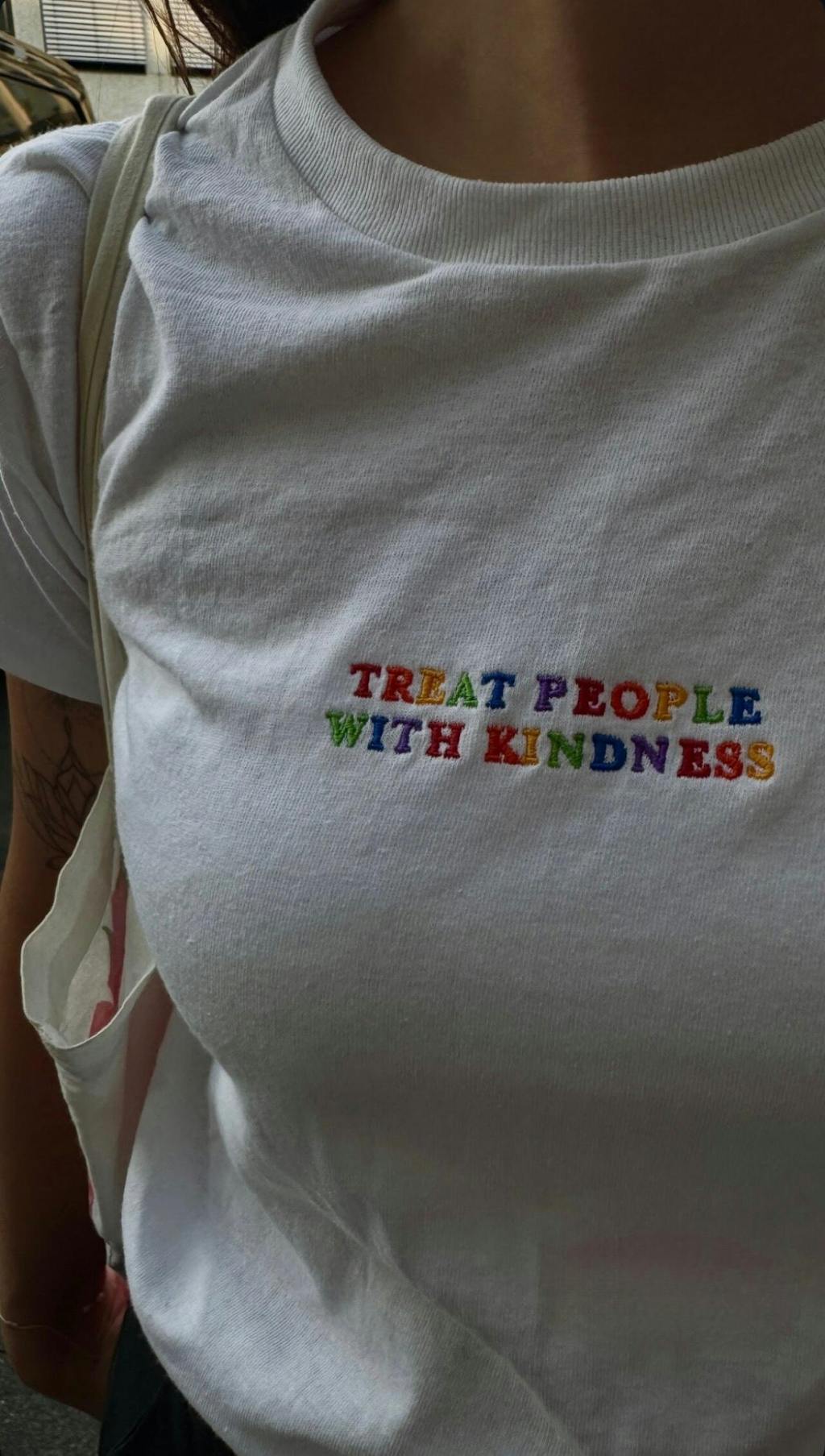 Treat People With Kindness Rainbow Embroidered Baby Tee