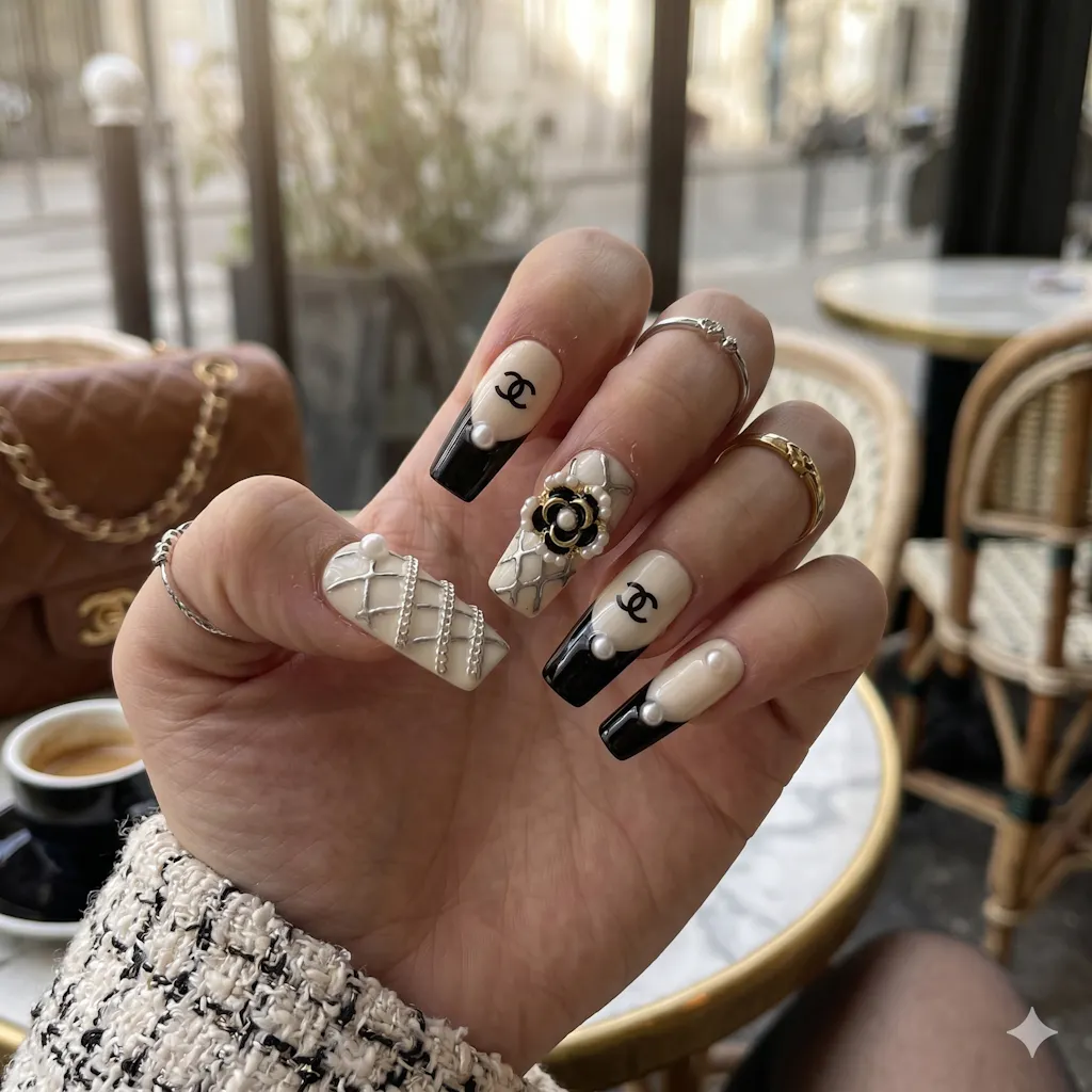 Luxe Camellia – Chanel Black White Press-On Nails