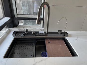 Gleton | Workstation Kitchen Sink Kit - Dual Waterfall Faucets, Digital Temperature Display & Ambient Lighting - GLS2408