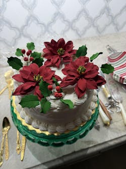 Poinsettia Sugar Flower & Holly Leaf Spray Kit for Cakes, by Global Sugar Art, Small with Berries