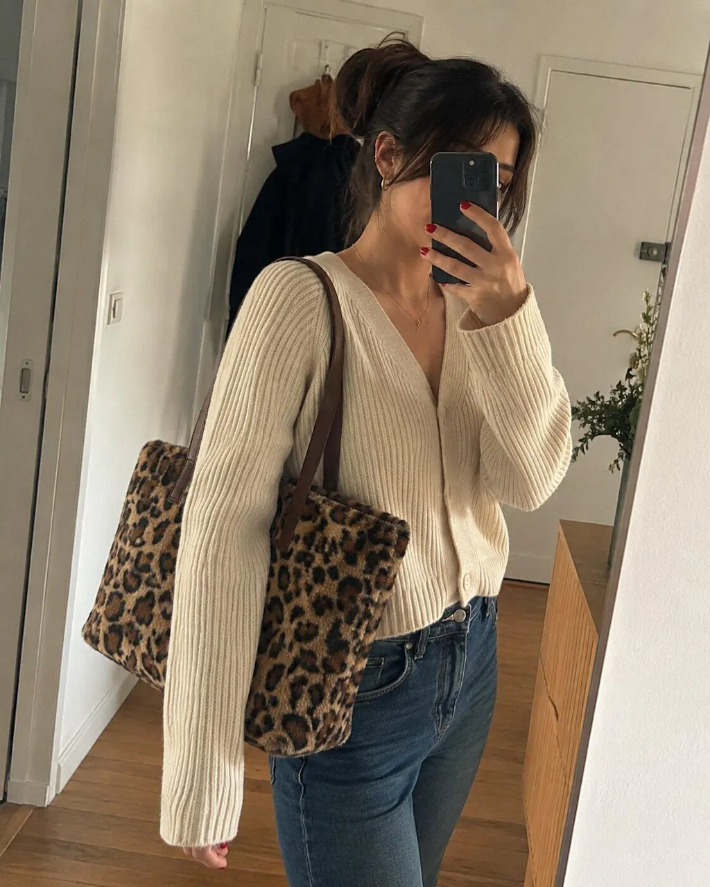 Customer photo for Leopard Print Faux Fur Tote Bag