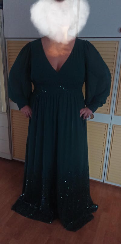 Goddiva Plus Sequin Chiffon Sleeve Maxi - Emerald Green