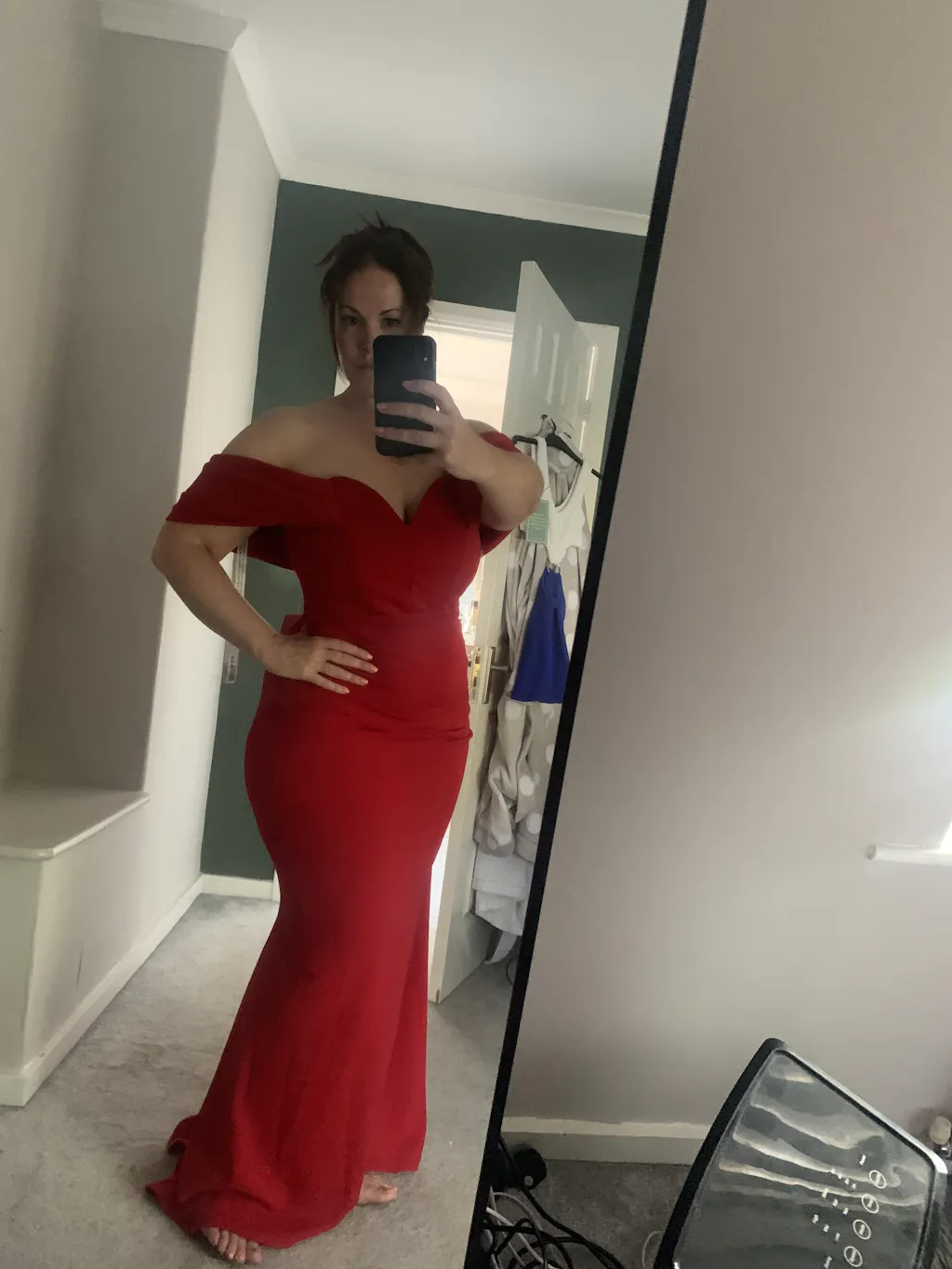 Goddiva Off The Shoulder Draped Sleeve Maxi Dress - Burgundy