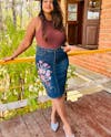 Blossom Elegance Hand-Painted Jeans Skirt For Women