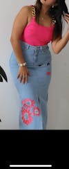 Winking Beauty Denim Hand Painted Denim Skirt