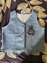 Sassy Sunglasses Denim Vest Jeans Top