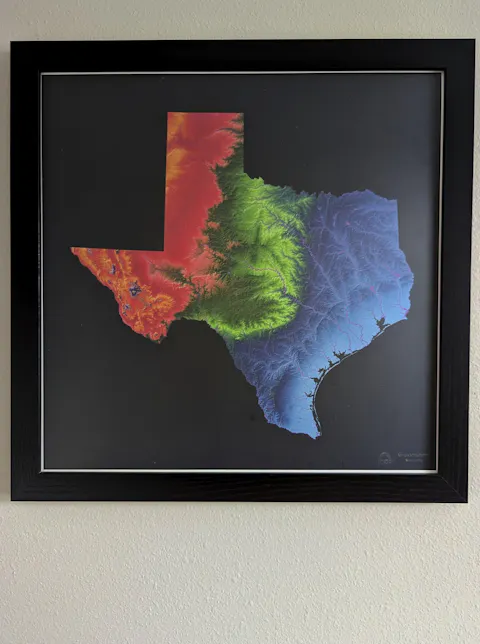 Texas - Elevation map, black - Fine Art Print