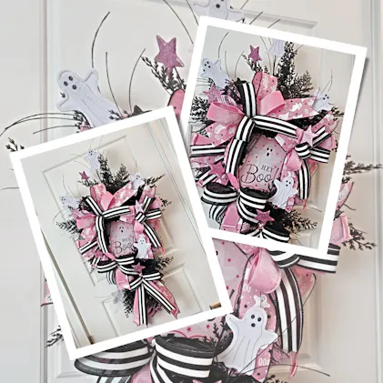 Pink Halloween ghosts metal signs assortment x 3 signs for swag