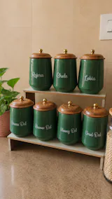 Home Flavor Find Spice Delight Airtight Ceramic Container (1kg) with wooden Lid-Hindi