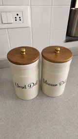 The Perfect Pairing kitchen Spice Dal Delight Airtight Ceramic Container (1kg) with wooden Lid-Hindi
